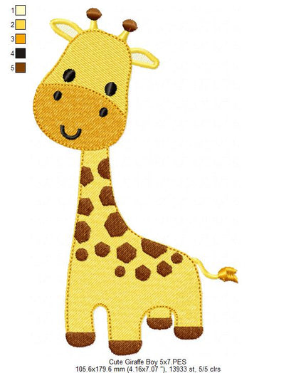 Safari Giraffe Boy - Fill Stitch - Machine Embroidery Design