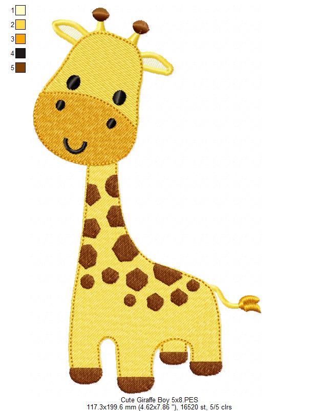 Safari Giraffe Boy - Fill Stitch - Machine Embroidery Design