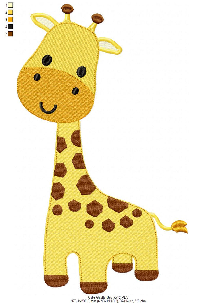 Safari Giraffe Boy - Fill Stitch - Machine Embroidery Design