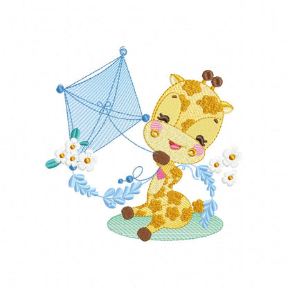 Cute Giraffe with a Kite - Rippled Stitch Embroidery