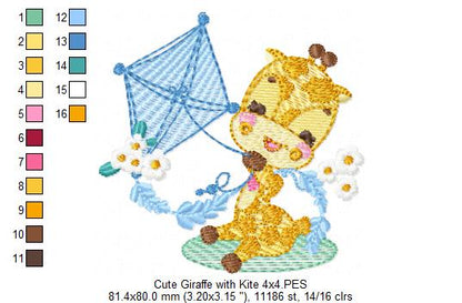 Cute Giraffe with a Kite - Rippled Stitch Embroidery