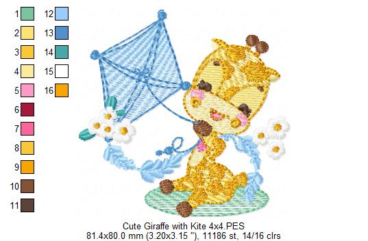 Cute Giraffe with a Kite - Rippled Stitch Embroidery