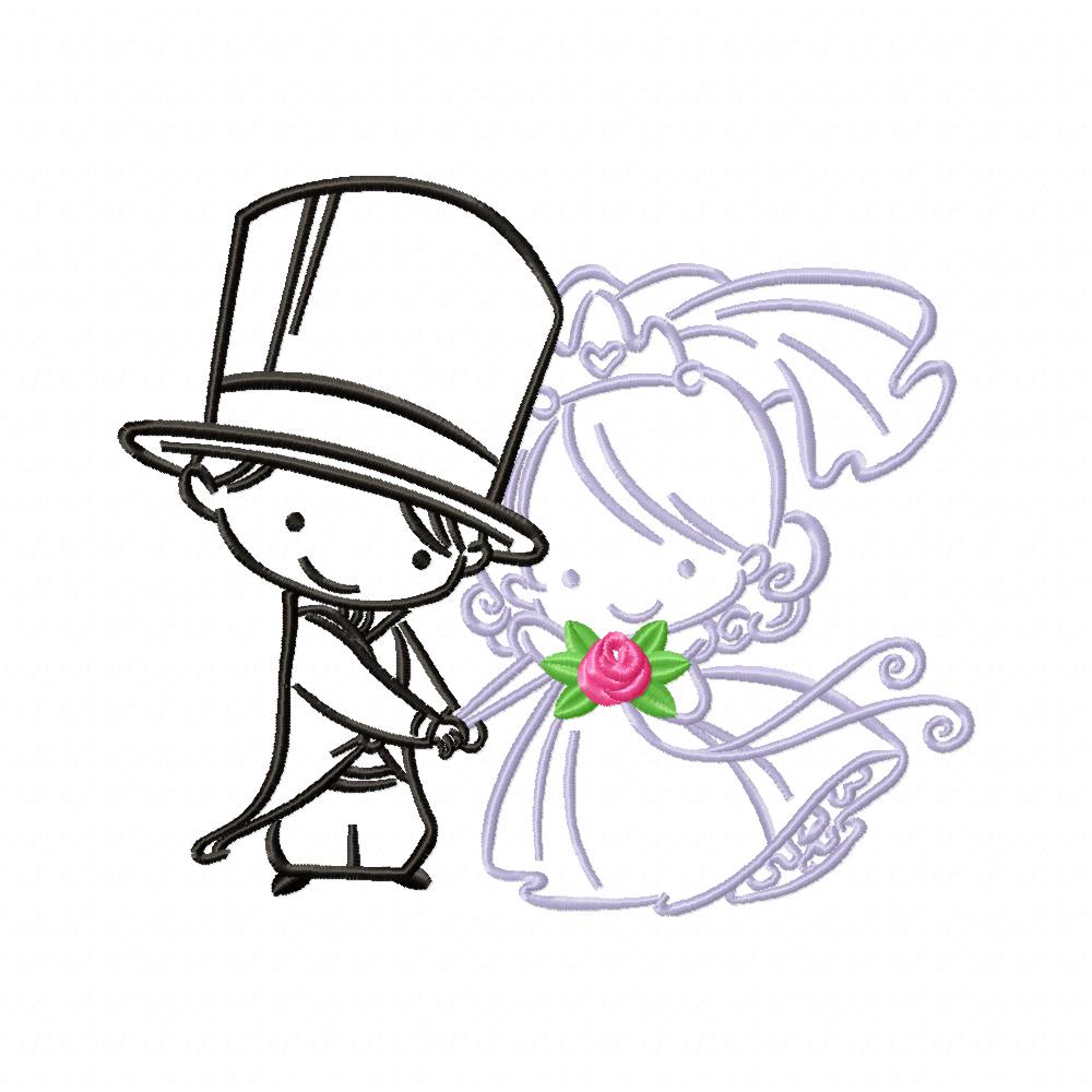 Cute Bride and Groom - Fill Stitch Embroidery