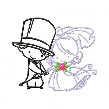 Cute Bride and Groom - Fill Stitch Embroidery