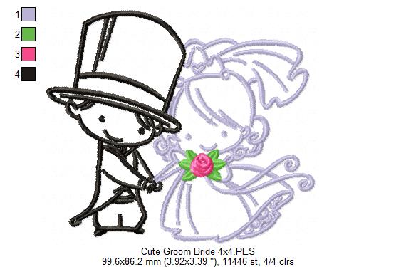 Cute Bride and Groom - Fill Stitch Embroidery