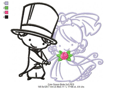 Cute Bride and Groom - Fill Stitch Embroidery