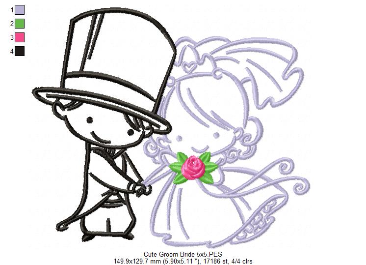 Cute Bride and Groom - Fill Stitch Embroidery