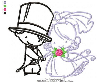 Cute Bride and Groom - Fill Stitch Embroidery