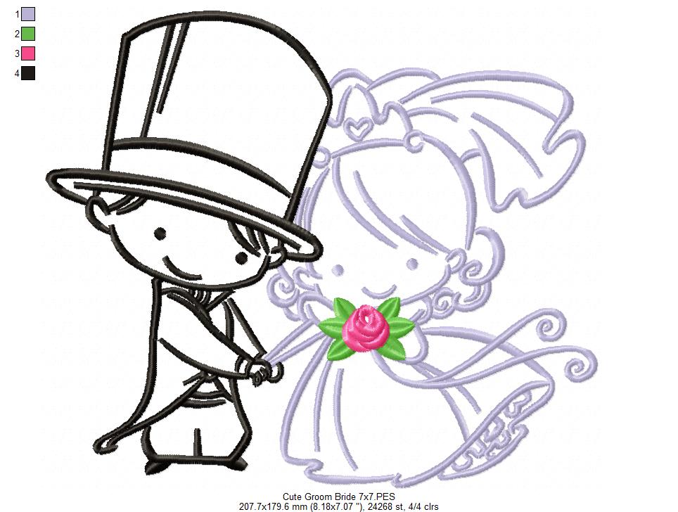 Cute Bride and Groom - Fill Stitch Embroidery