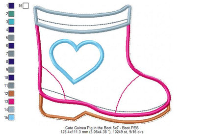 Cute Guinea Pig inside the boot Ornament - ITH Project - Machine Embroidery Design