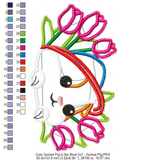 Cute Guinea Pig inside the boot Ornament - ITH Project - Machine Embroidery Design
