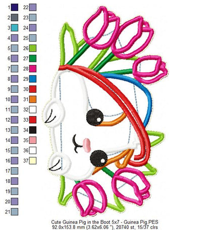 Cute Guinea Pig inside the boot Ornament - ITH Project - Machine Embroidery Design