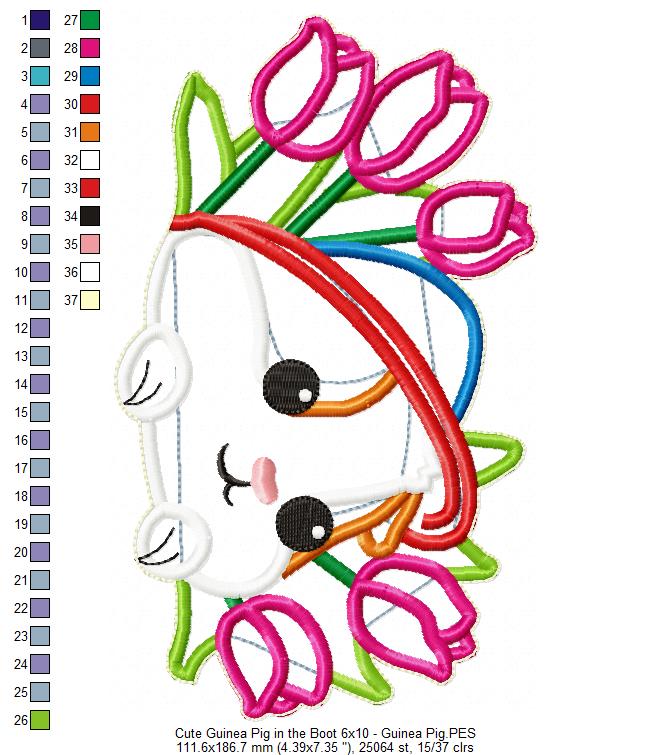 Cute Guinea Pig inside the boot Ornament - ITH Project - Machine Embroidery Design