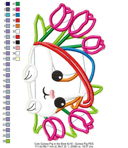 Cute Guinea Pig inside the boot Ornament - ITH Project - Machine Embroidery Design