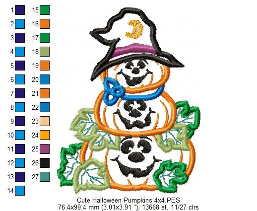 Halloween Pumpkins - Applique - Machine Embroidery Design