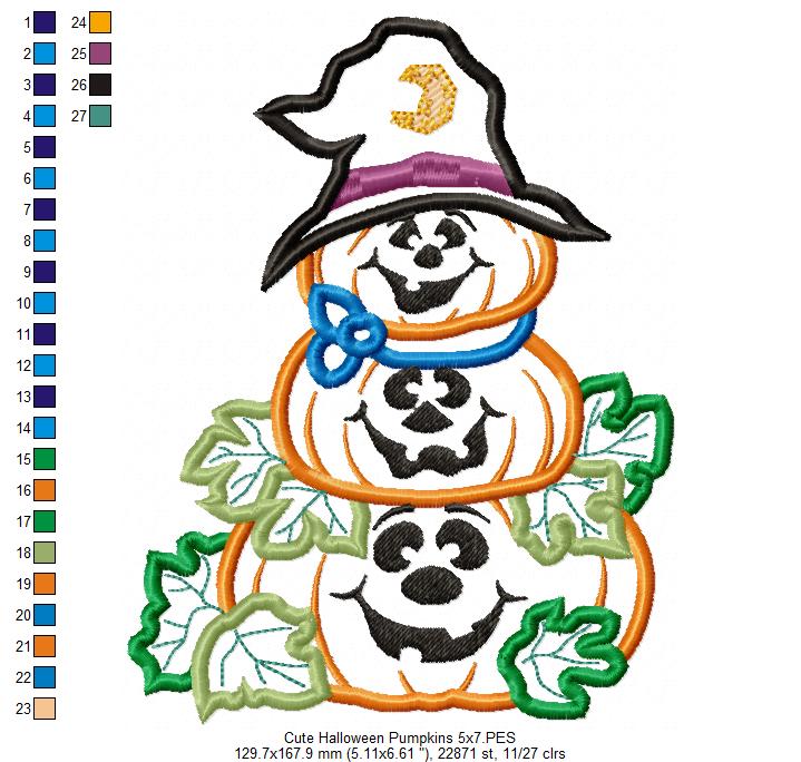 Halloween Pumpkins - Applique - Machine Embroidery Design