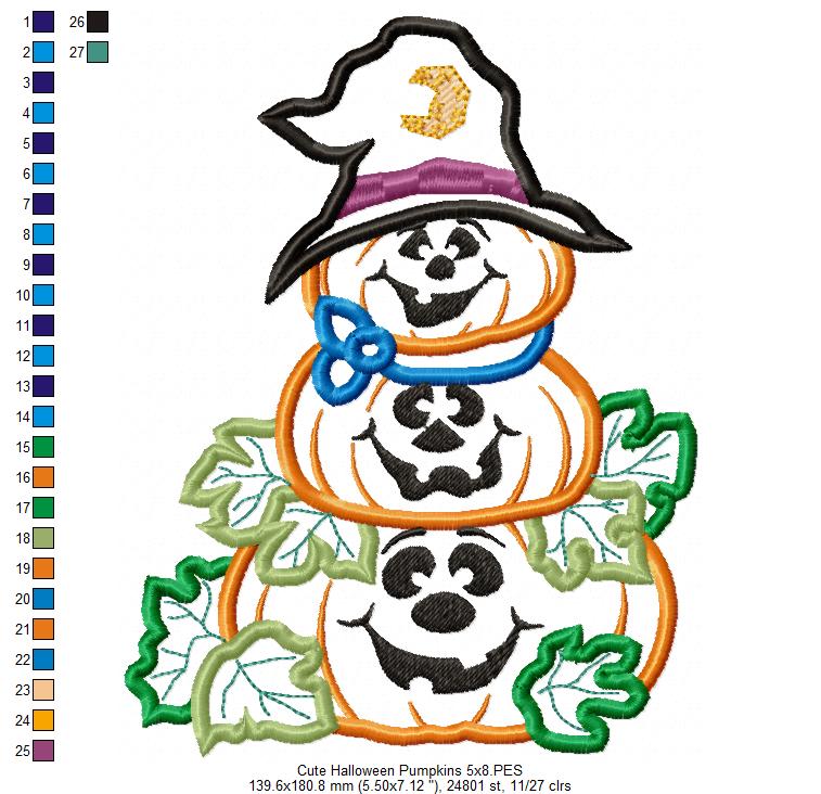 Halloween Pumpkins - Applique - Machine Embroidery Design