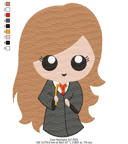 Cute Wizard Girl - Fill Stitch Embroidery