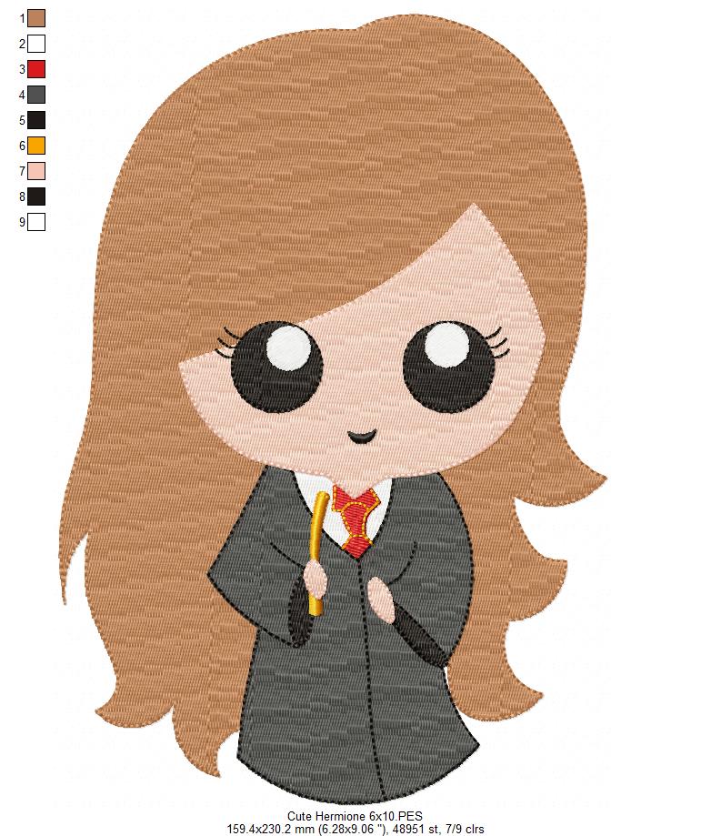 Cute Wizard Girl - Fill Stitch Embroidery