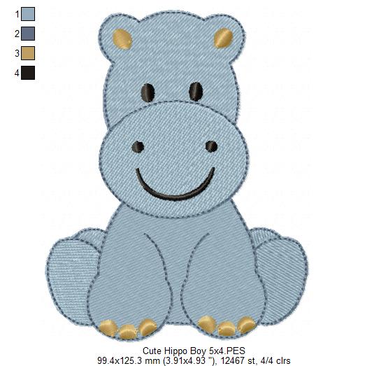 Safari Hippo Boy - Fill Stitch - Machine Embroidery Design