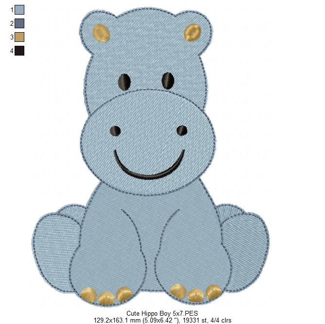 Safari Hippo Boy - Fill Stitch - Machine Embroidery Design