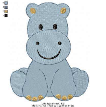 Safari Hippo Boy - Fill Stitch - Machine Embroidery Design