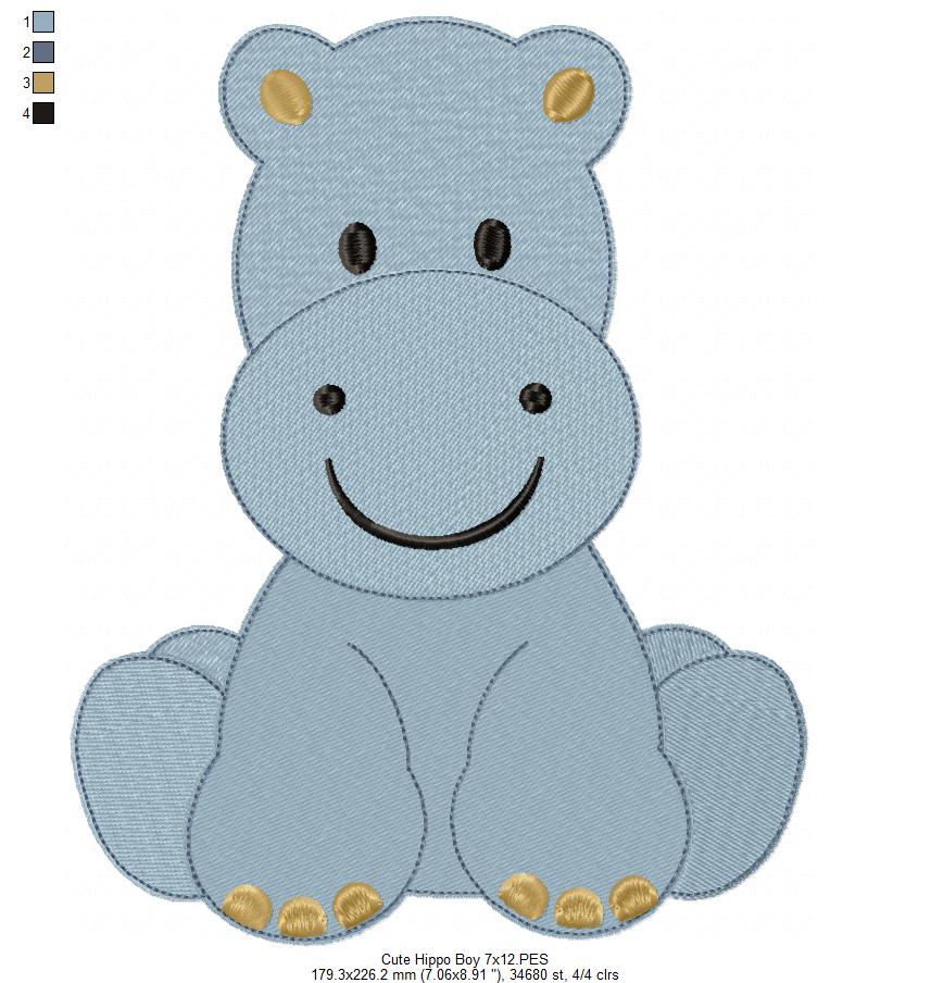 Safari Hippo Boy - Fill Stitch - Machine Embroidery Design