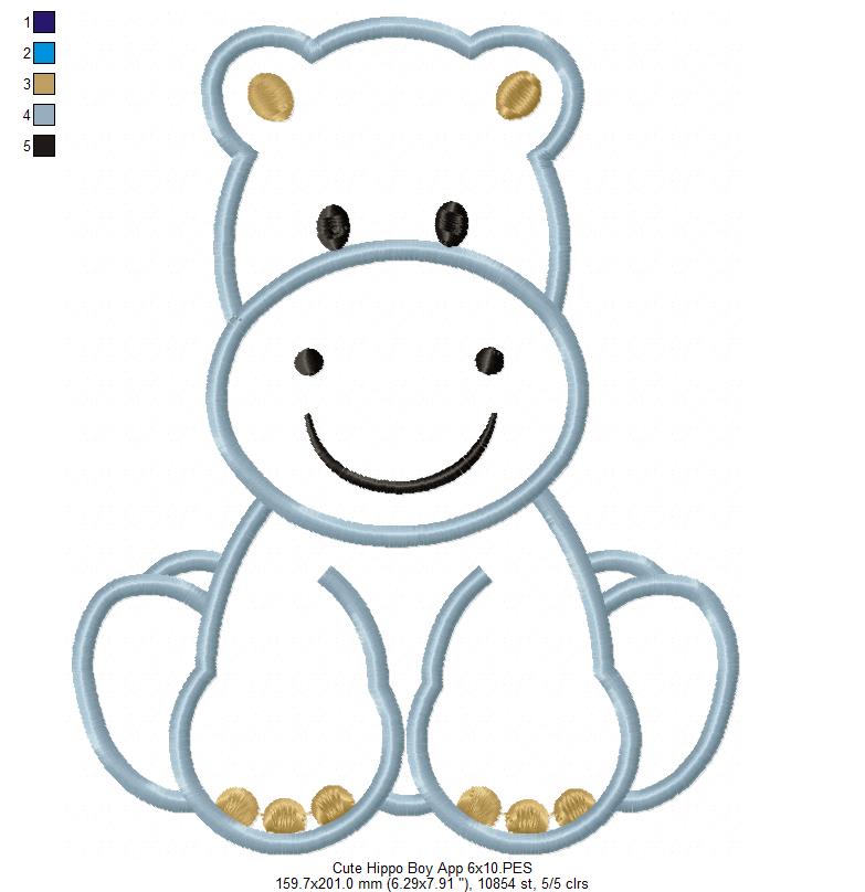 Safari Hippo Boy - Applique - Machine Embroidery Design