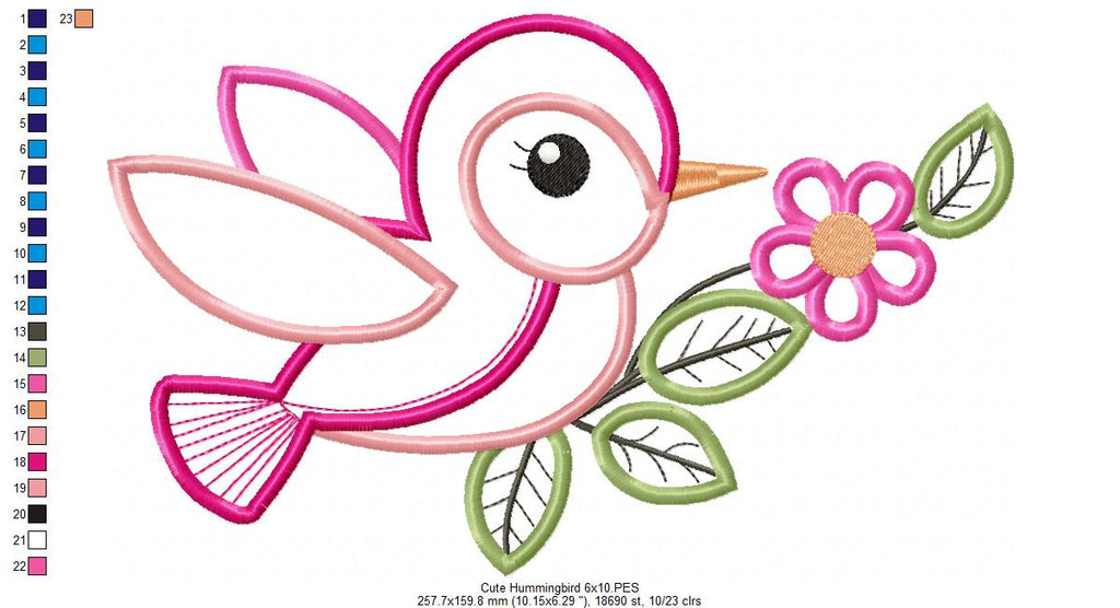 Cute Hummingbird - Applique - Machine Embroidery Design