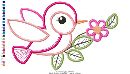 Cute Hummingbird - Applique - Machine Embroidery Design
