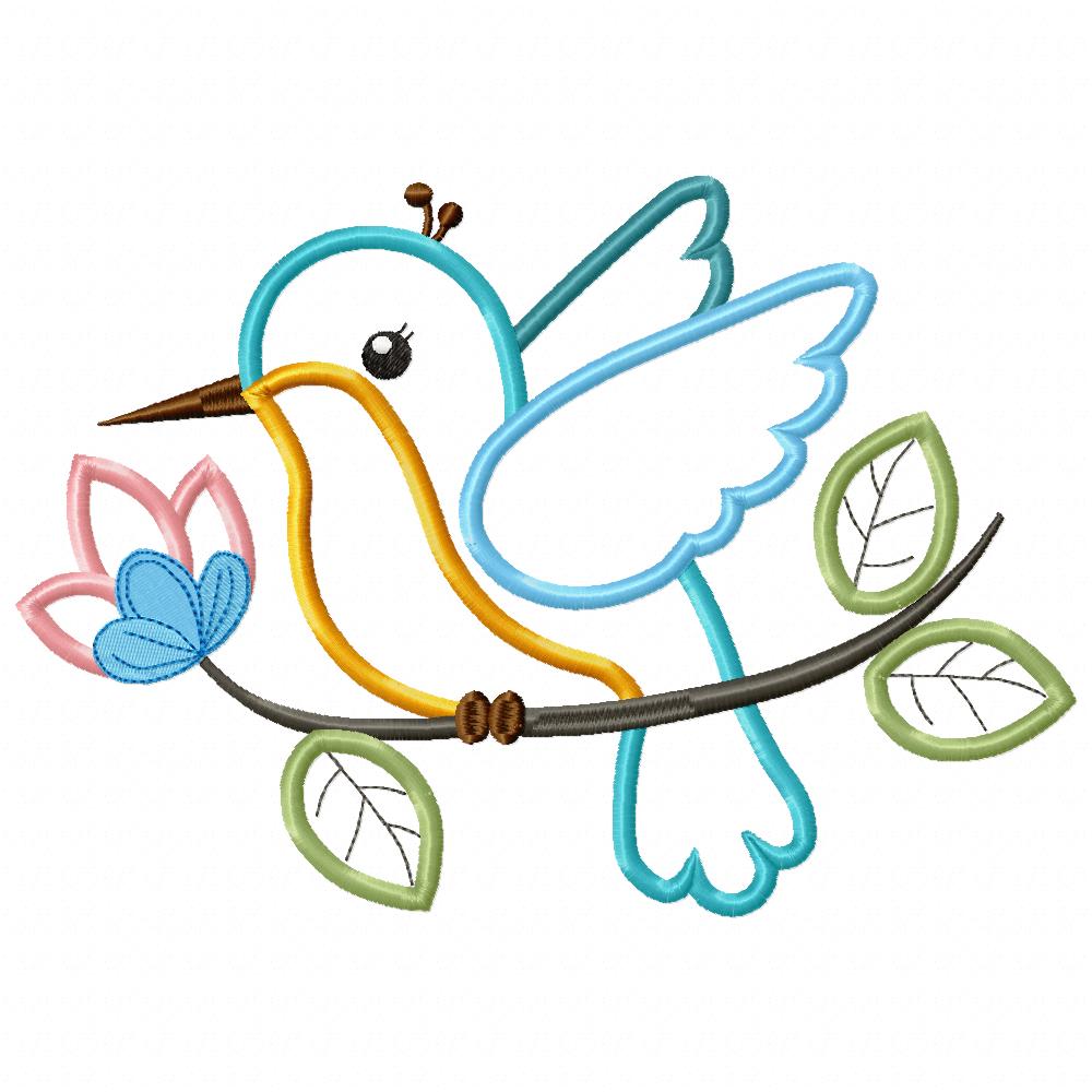 Cute Hummingbird on a Branch - Applique - Machine Embroidery Design
