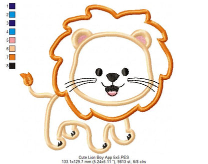 Safari Lion Boy - Applique - Machine Embroidery Design
