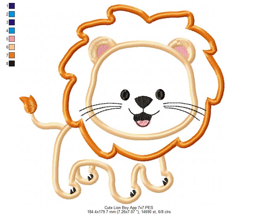 Safari Lion Boy - Applique - Machine Embroidery Design
