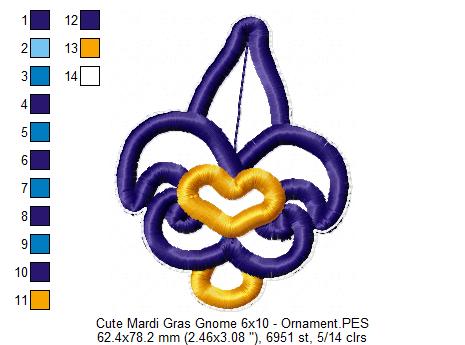 Cute Mardi Gras Gnome - ITH Project - Machine Embroidery Design