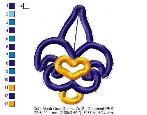 Cute Mardi Gras Gnome - ITH Project - Machine Embroidery Design