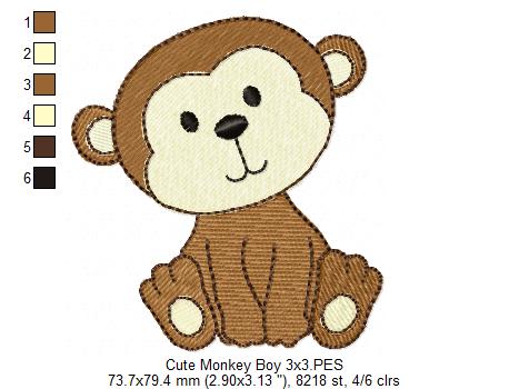 Safari Monkey Boy - Fill Stitch - Machine Embroidery Design