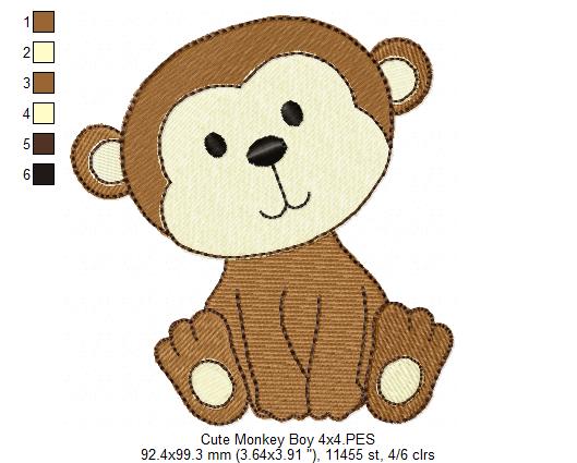 Safari Monkey Boy - Fill Stitch - Machine Embroidery Design