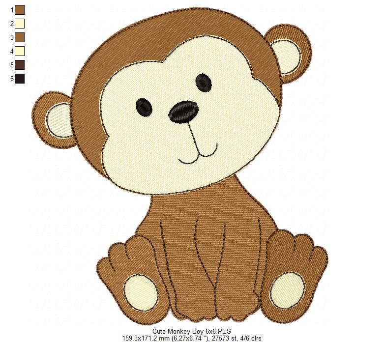 Safari Monkey Boy - Fill Stitch - Machine Embroidery Design