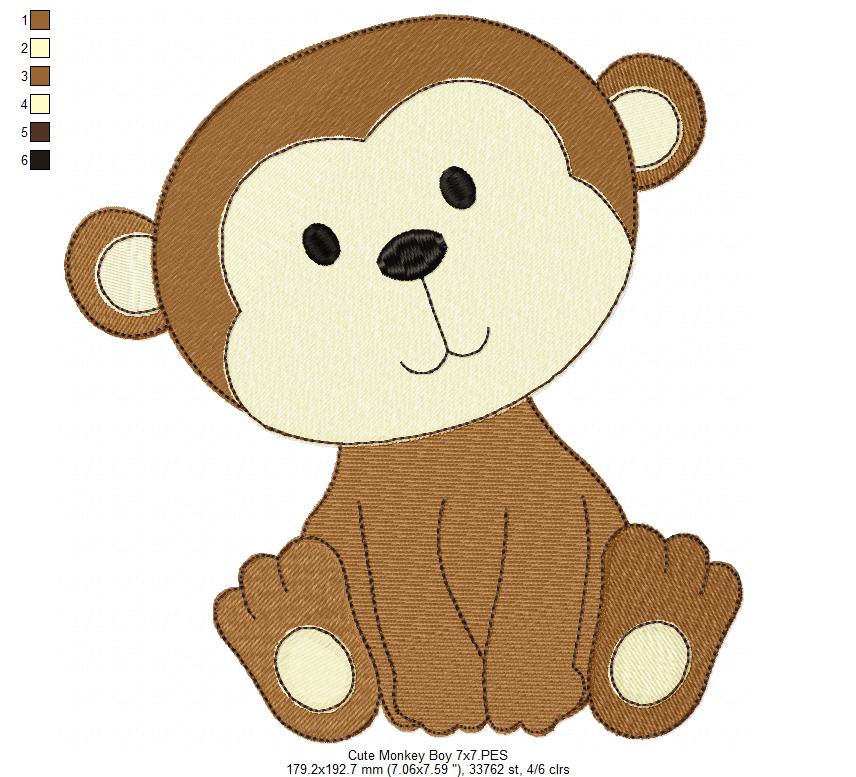 Safari Monkey Boy - Fill Stitch - Machine Embroidery Design