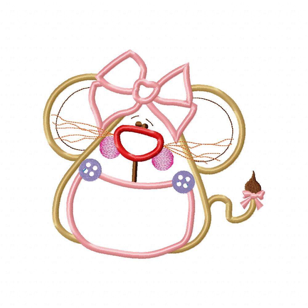 Cute Mouse witth Bow - Applique - Machine Embroidery Design