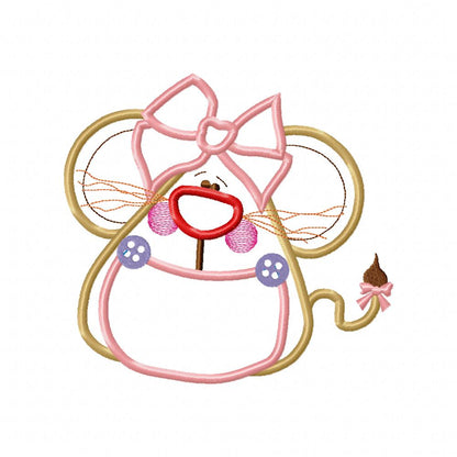 Cute Mouse witth Bow - Applique - Machine Embroidery Design