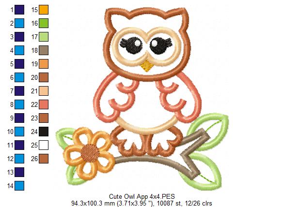 Cute Owl - Appliqué – Machine Embroidery Design