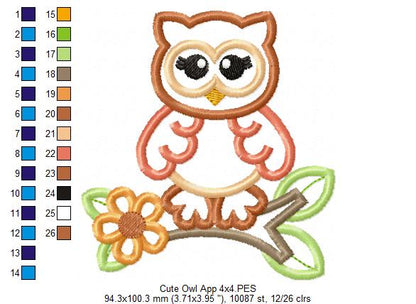 Cute Owl - Appliqué – Machine Embroidery Design