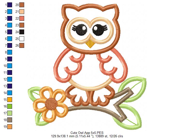 Cute Owl - Appliqué – Machine Embroidery Design