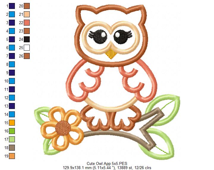Cute Owl on the Branch - Applique