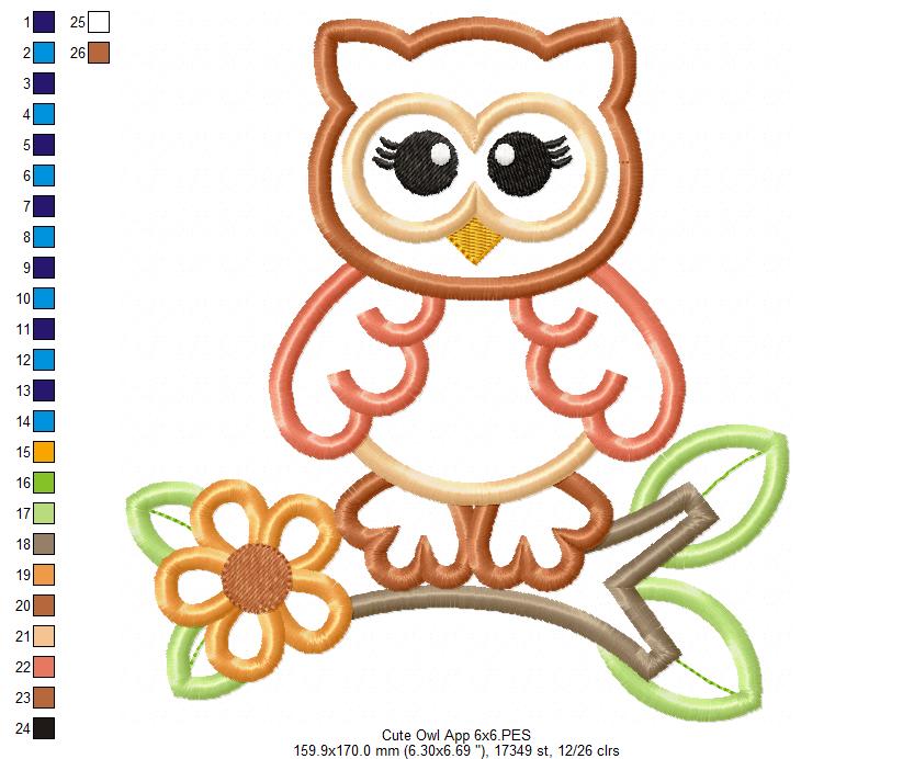 Cute Owl - Appliqué – Machine Embroidery Design