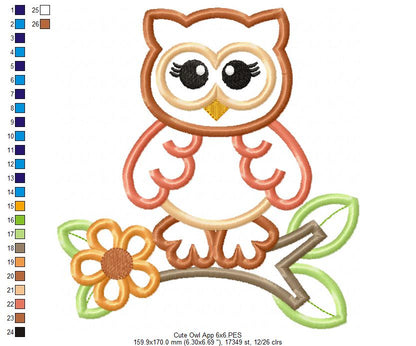 Cute Owl - Appliqué – Machine Embroidery Design