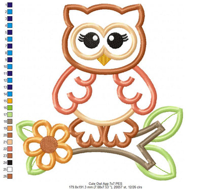 Cute Owl - Appliqué – Machine Embroidery Design
