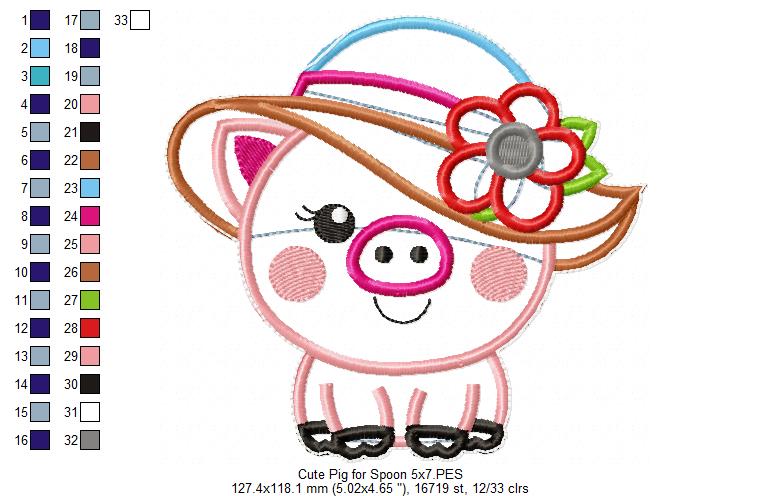Baby Pig Apply for Spoon - ITH Project - Machine Embroidery Design