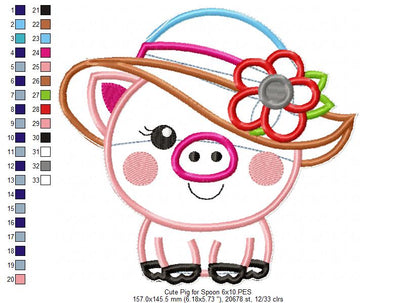 Baby Pig Apply for Spoon - ITH Project - Machine Embroidery Design
